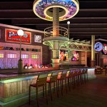 3D Interior rendering of a club with photo realistic lighting with dynamic colors